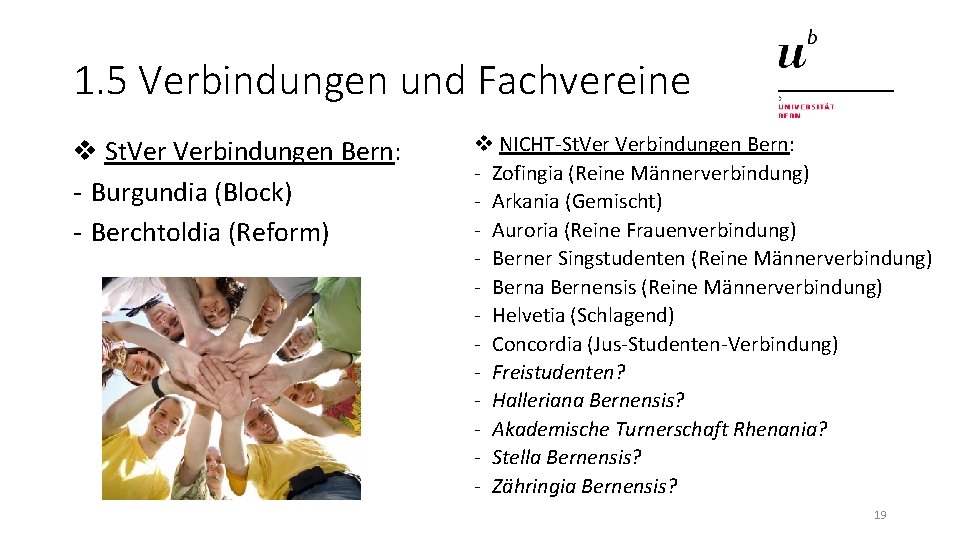 1. 5 Verbindungen und Fachvereine v St. Verbindungen Bern: - Burgundia (Block) - Berchtoldia