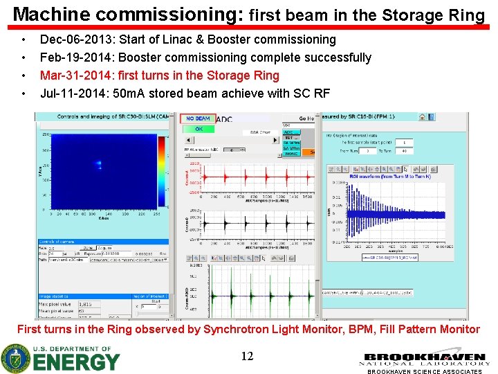 Machine commissioning: first beam in the Storage Ring • • Dec-06 -2013: Start of