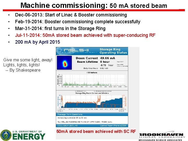 Machine commissioning: 50 m. A stored beam • • • Dec-06 -2013: Start of