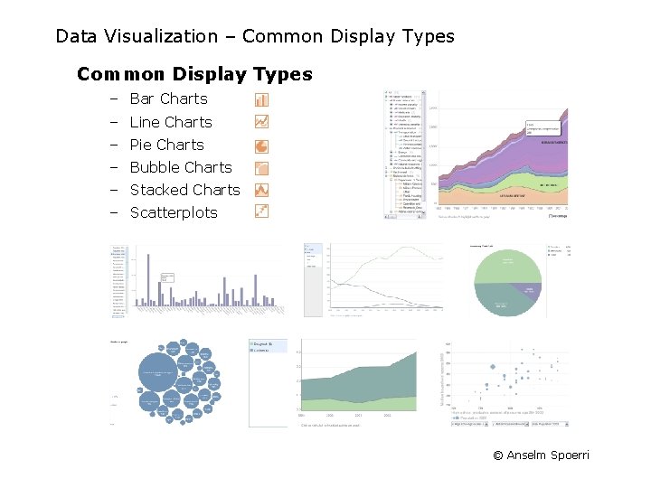 Data Visualization – Common Display Types – Bar Charts – Line Charts – Pie