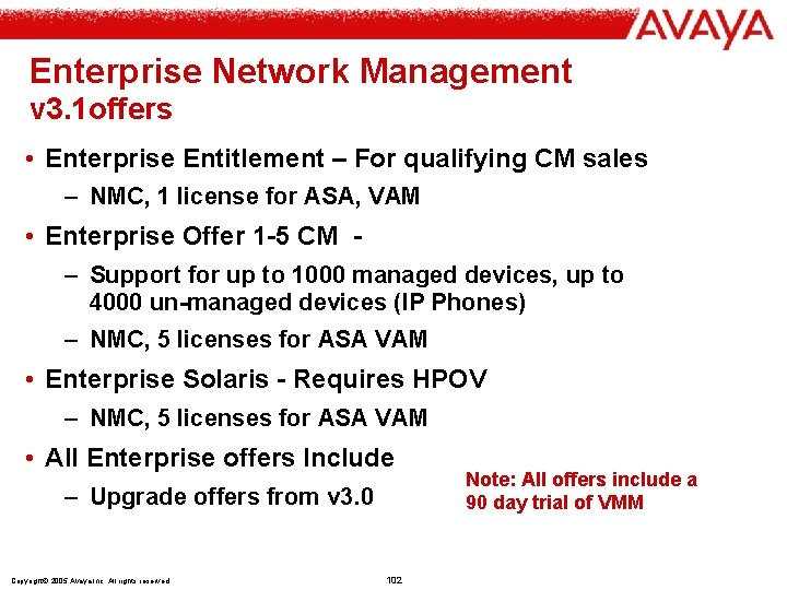 Enterprise Network Management v 3. 1 offers • Enterprise Entitlement – For qualifying CM