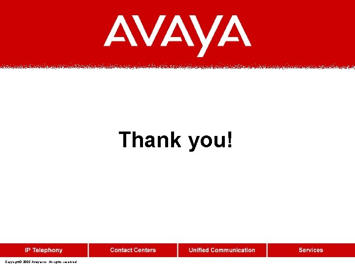 Thank you! Copyright© 2005 Avaya Inc. All rights reserved 