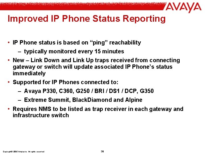 Improved IP Phone Status Reporting • IP Phone status is based on “ping” reachability