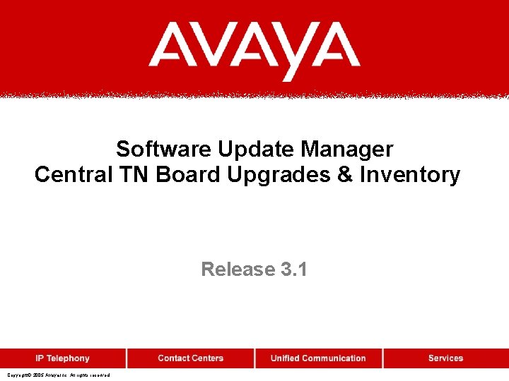 Software Update Manager Central TN Board Upgrades & Inventory Release 3. 1 Copyright© 2005