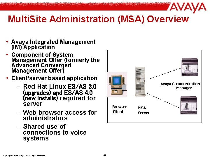 Multi. Site Administration (MSA) Overview • Avaya Integrated Management (IM) Application • Component of