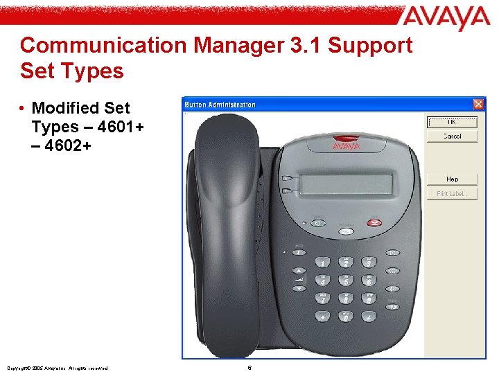 Communication Manager 3. 1 Support Set Types • Modified Set Types – 4601+ –