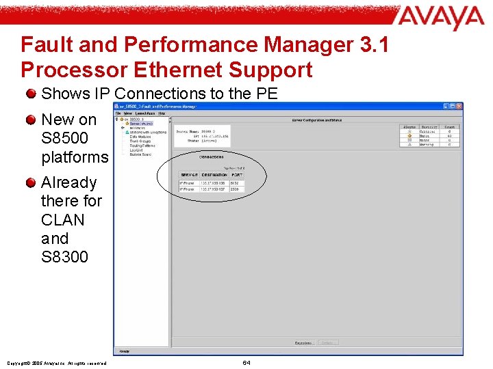Fault and Performance Manager 3. 1 Processor Ethernet Support Shows IP Connections to the