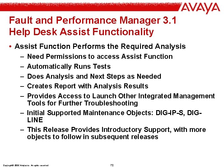 Fault and Performance Manager 3. 1 Help Desk Assist Functionality • Assist Function Performs