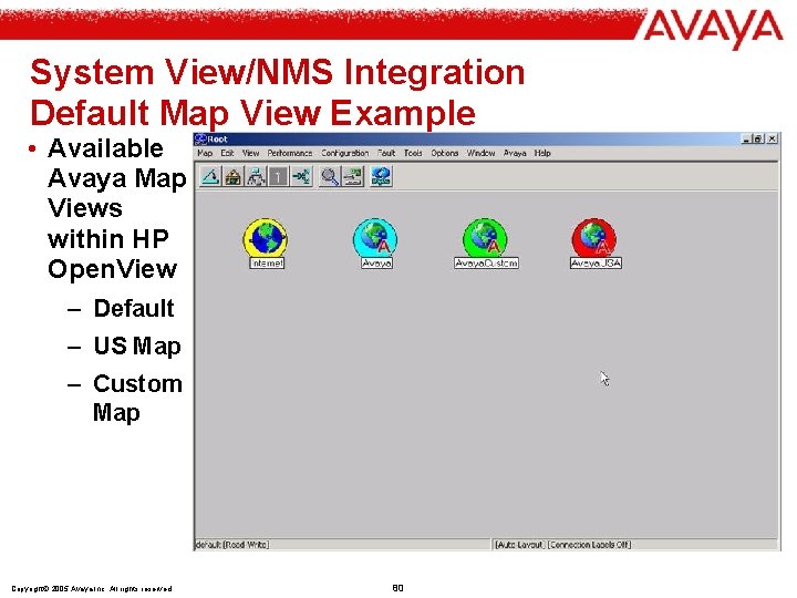 System View/NMS Integration Default Map View Example • Available Avaya Map Views within HP