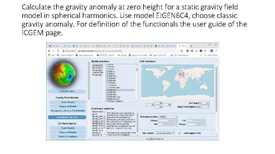 Calculate the gravity anomaly at zero height for a static gravity field model in