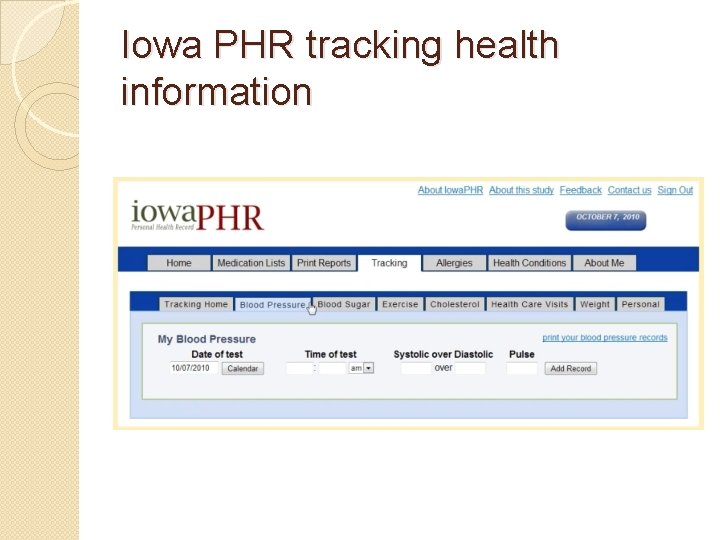 Iowa PHR tracking health information 