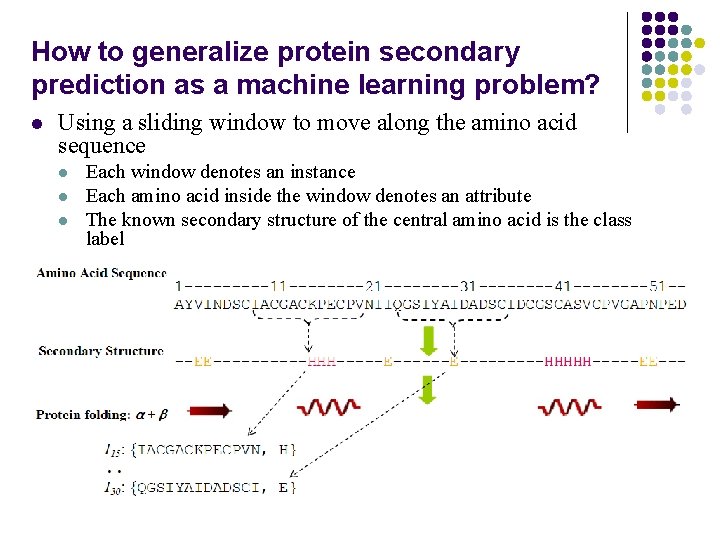 How to generalize protein secondary prediction as a machine learning problem? l Using a