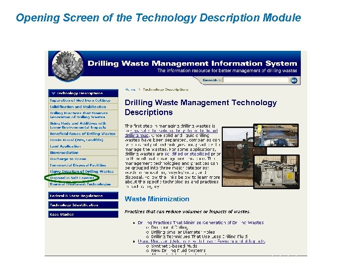 Opening Screen of the Technology Description Module 