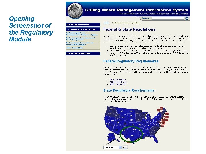Opening Screenshot of the Regulatory Module 