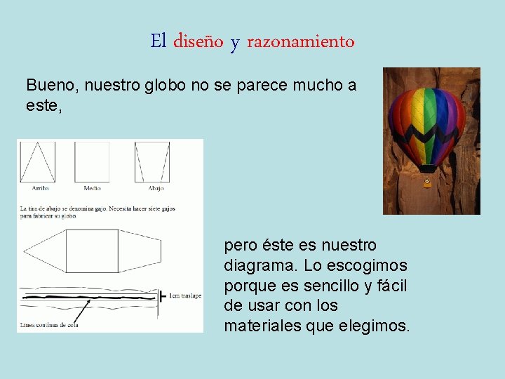 El diseño y razonamiento Bueno, nuestro globo no se parece mucho a este, pero