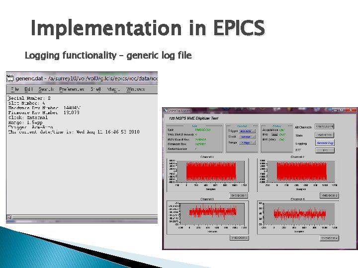 Implementation in EPICS Logging functionality – generic log file 