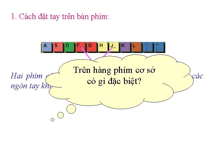 1. Cách đặt tay trên bàn phím: - - Trên hàng phím cơ sở