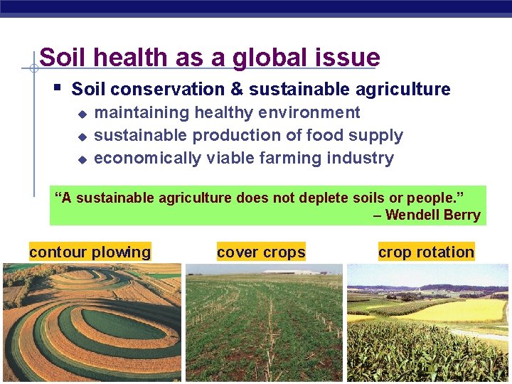 Soil health as a global issue § Soil conservation & sustainable agriculture u u