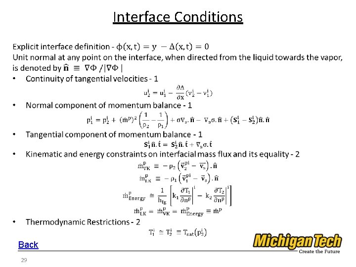 Interface Conditions Back 29 