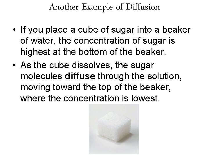 Another Example of Diffusion • If you place a cube of sugar into a