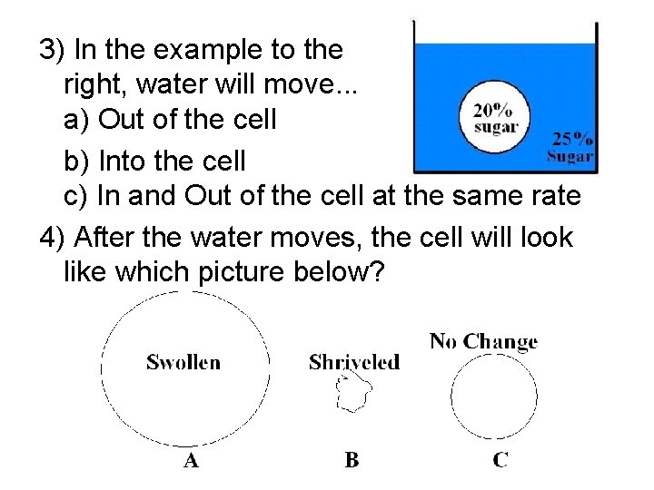 3) In the example to the right, water will move. . . a) Out