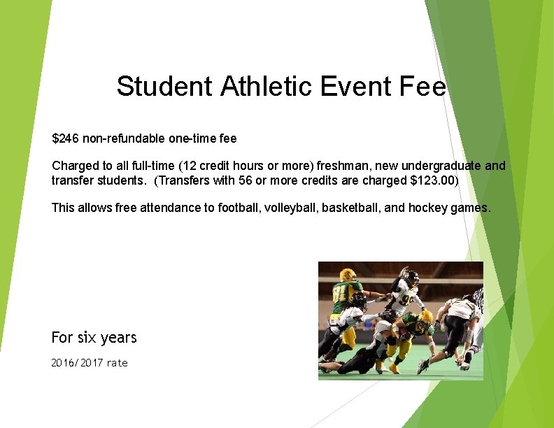 Student Athletic Event Fee § $246 non-refundable one-time fee § Charged to all full-time