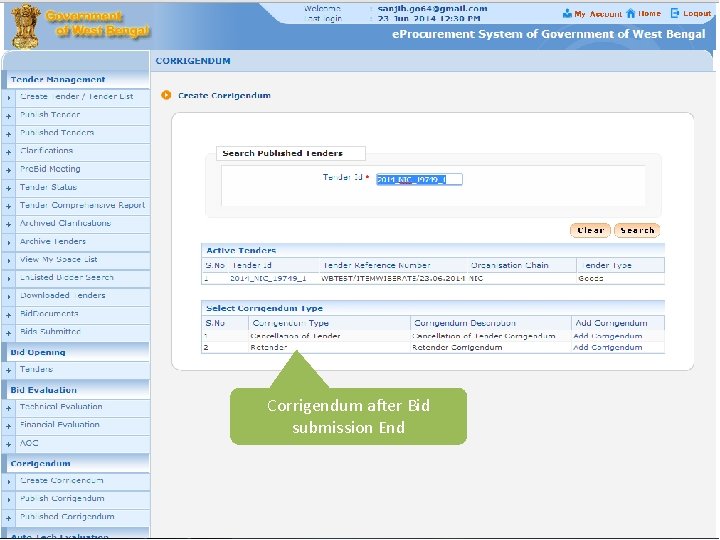 Corrigendum after Bid submission End 