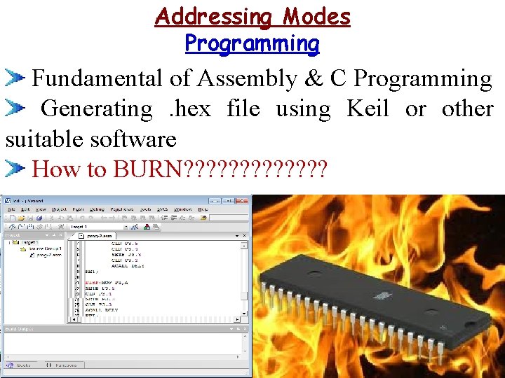 Addressing Modes Programming Fundamental of Assembly & C Programming Generating. hex file using Keil