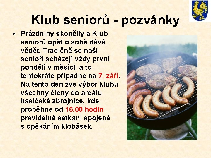 Klub seniorů - pozvánky • Prázdniny skončily a Klub seniorů opět o sobě dává