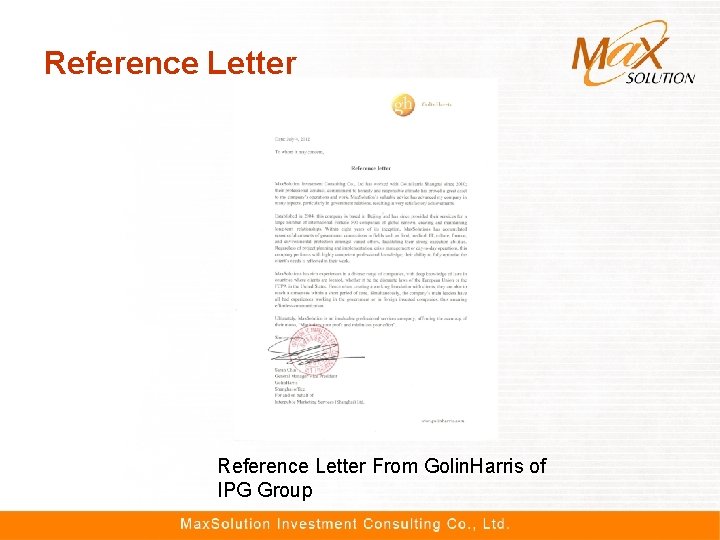 Reference Letter From Golin. Harris of IPG Group 