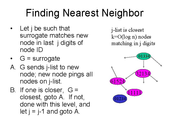 Finding Nearest Neighbor • Let j be such that surrogate matches new node in