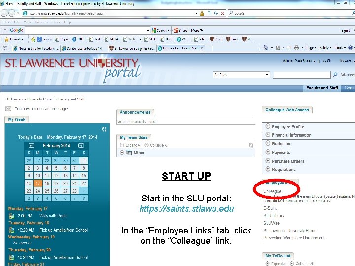 START UP Start in the SLU portal: https: //saints. stlawu. edu In the “Employee