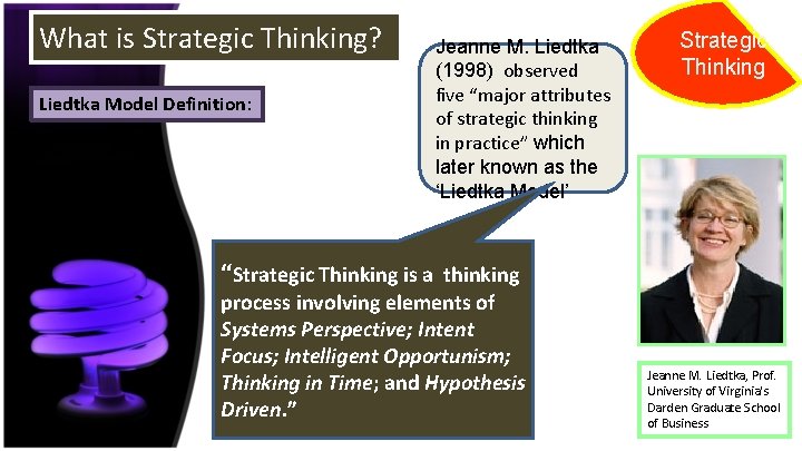 What is Strategic Thinking? Liedtka Model Definition: Jeanne M. Liedtka (1998) observed five “major