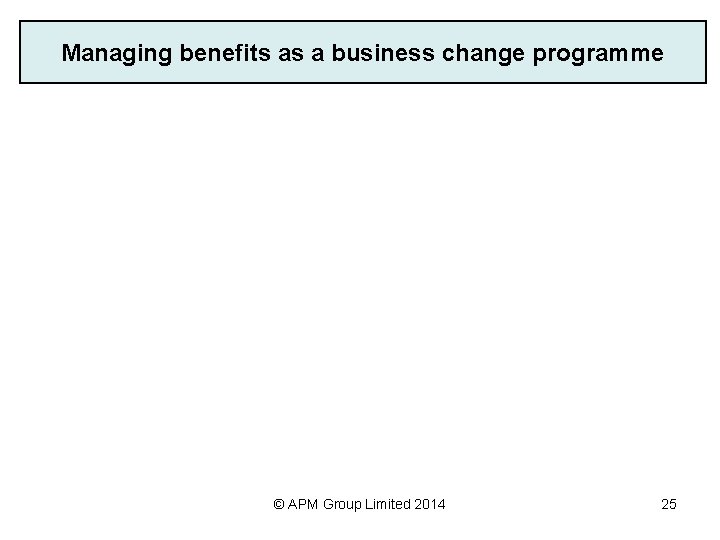 Managing benefits as a business change programme © APM Group Limited 2014 25 