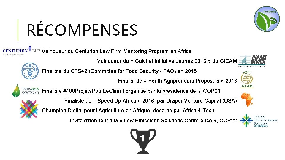 RÉCOMPENSES Vainqueur du Centurion Law Firm Mentoring Program en Africa Vainqueur du « Guichet