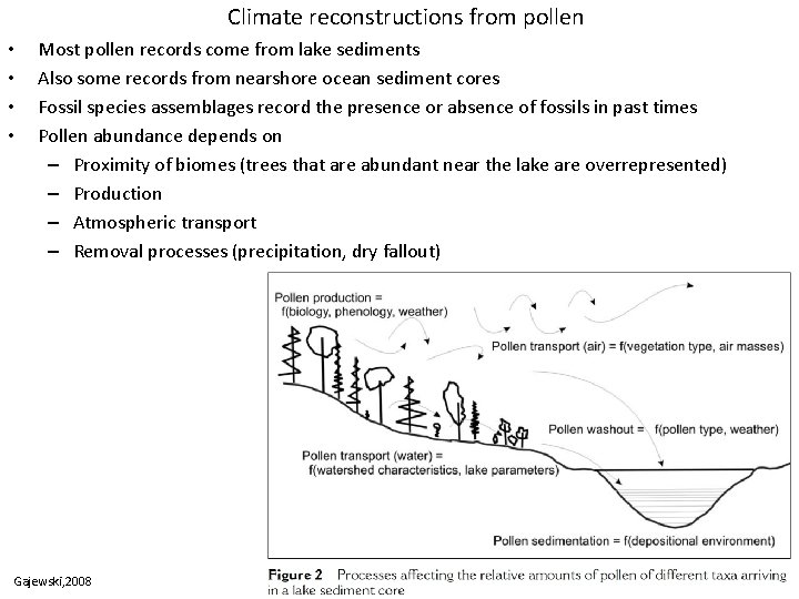 Climate reconstructions from pollen • • Most pollen records come from lake sediments Also