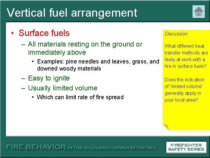 Vertical fuel arrangement • Surface fuels – All materials resting on the ground or