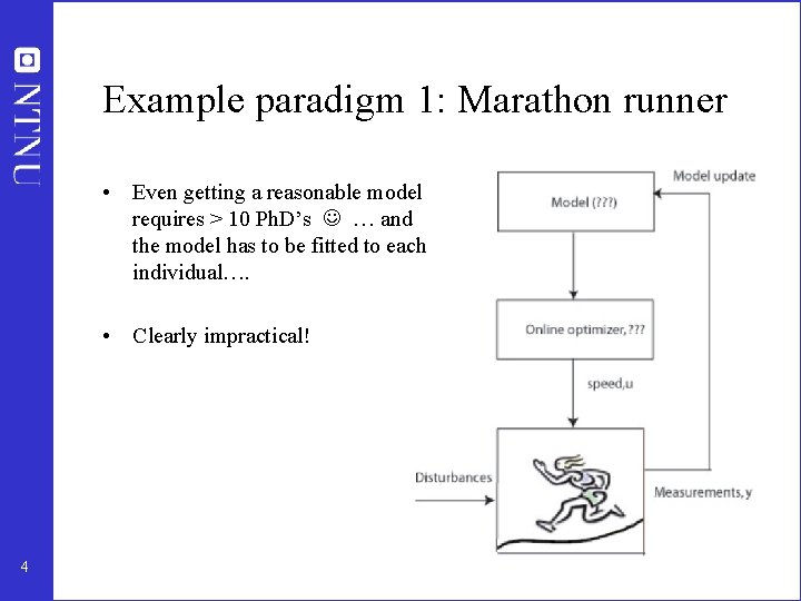 Example paradigm 1: Marathon runner • Even getting a reasonable model requires > 10