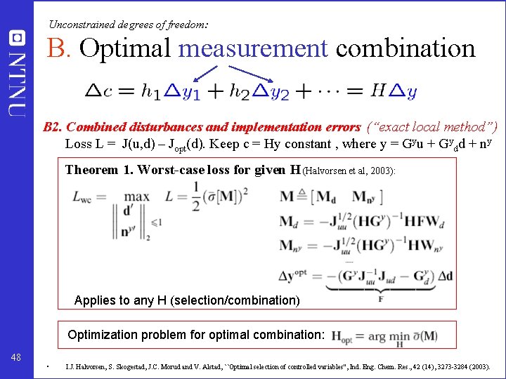 Unconstrained degrees of freedom: B. Optimal measurement combination B 2. Combined disturbances and implementation