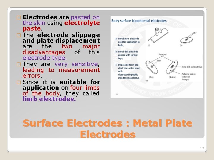 � Electrodes are pasted on the skin using electrolyte paste. � The electrode slippage