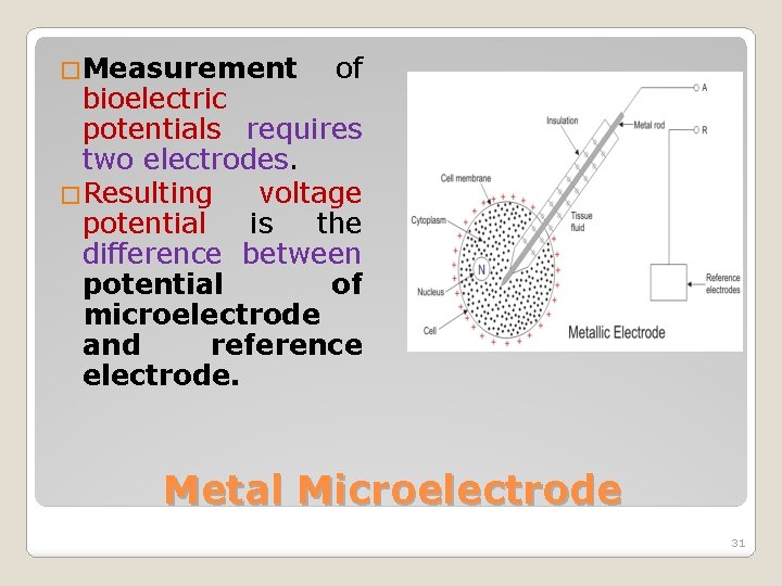 �Measurement of bioelectric potentials requires two electrodes. �Resulting voltage potential is the difference between