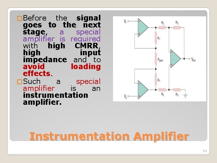 � Before the signal goes to the next stage, a special amplifier is required