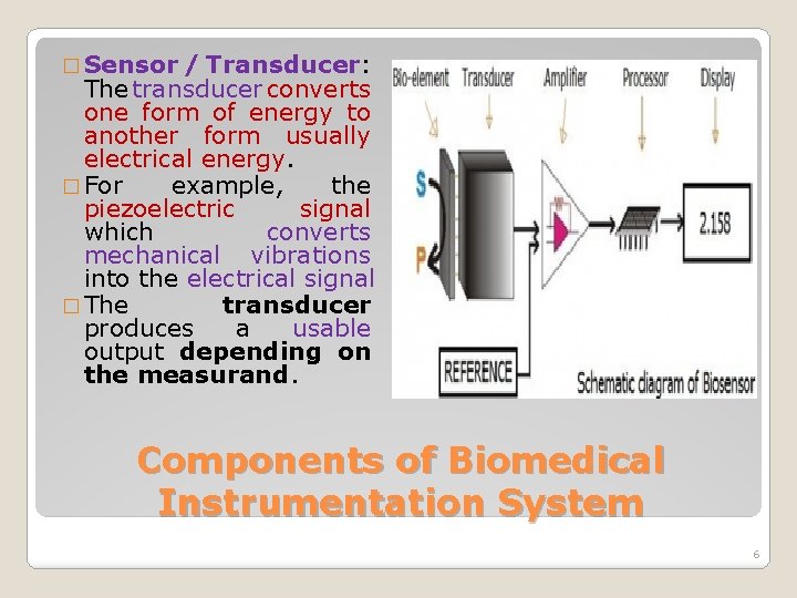 � Sensor / Transducer: The transducer converts one form of energy to another form