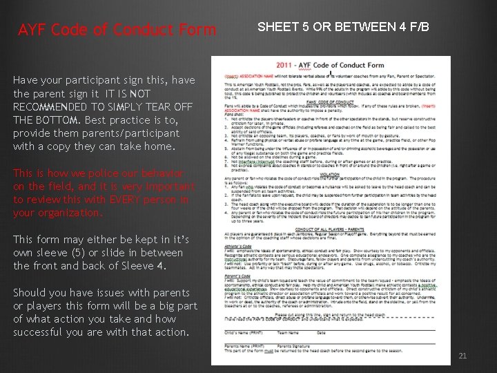 AYF Code of Conduct Form SHEET 5 OR BETWEEN 4 F/B Have your participant AYF Code of Conduct Form SHEET 5 OR BETWEEN 4 F/B Have your participant