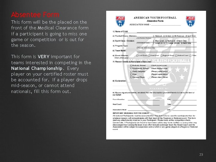 Absentee Form This form will be the placed on the front of the Medical