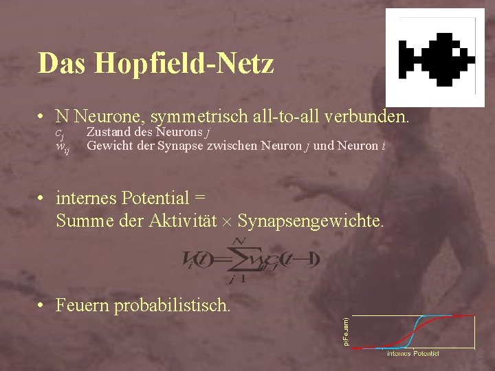 Das Hopfield-Netz • N Neurone, symmetrisch all-to-all verbunden. cj wij Zustand des Neurons j