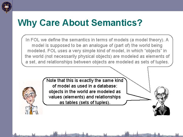 Why Care About Semantics? In FOL we define the semantics in terms of models