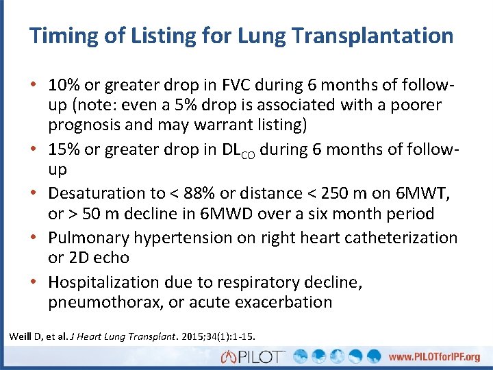 Timing of Listing for Lung Transplantation • 10% or greater drop in FVC during