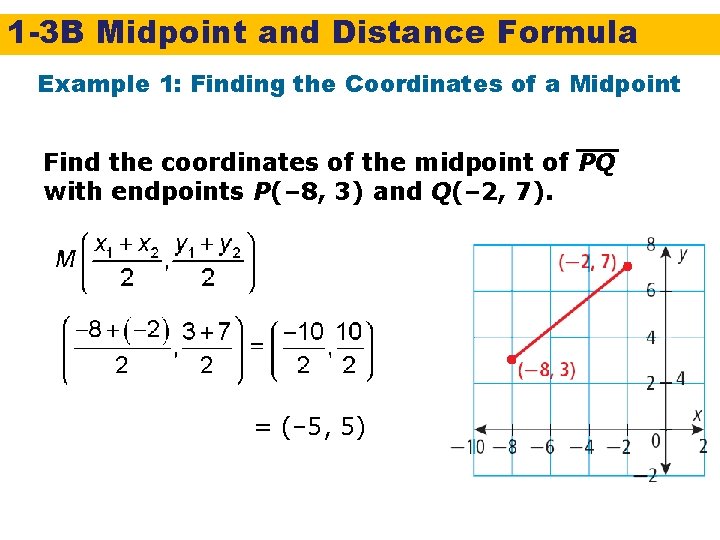 1 -3 B Midpoint and Distance Formula Example 1: Finding the Coordinates of a