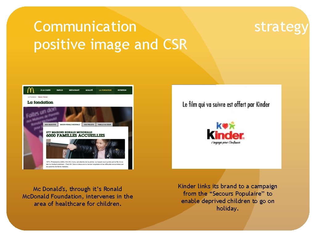 Communication positive image and CSR Mc Donald's, through it’s Ronald Mc. Donald Foundation, intervenes